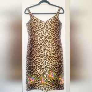 Vintage MOSCHINO Cheap & Chic Leopard Print Dress with Floral Embroidery, Sz 8